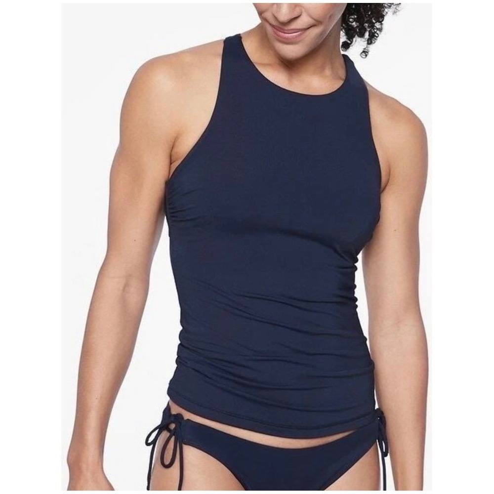 Athleta Maldives Bra Cup Tankini Navy Blue High Neck Underwire Swim Top 38B/C